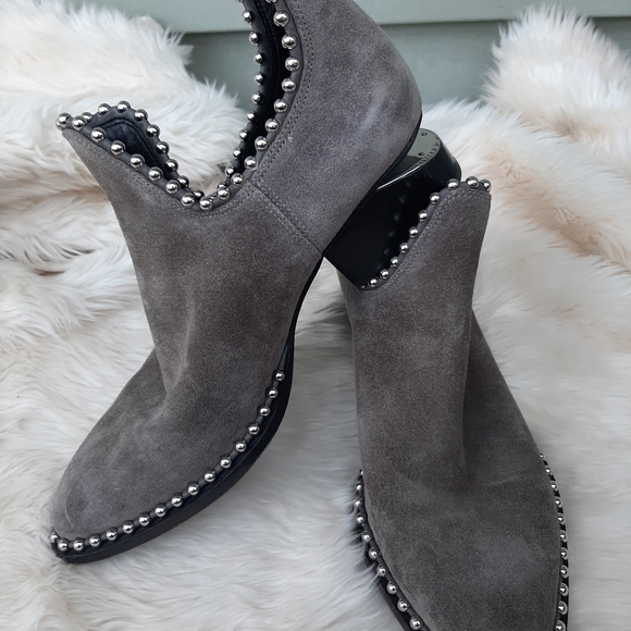 Alexander Wang Gray Ankle Boots with Silver Studs and Signature Heel - Picture 4 of 9